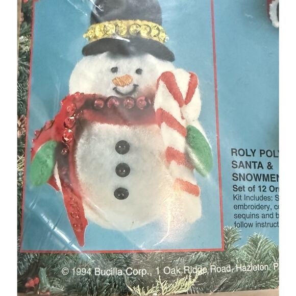 Bucilla Roly Poly Santa & Snowman 83140 Felt Ornaments Needlecraft Kit 1994 NEW - Picture 3 of 6